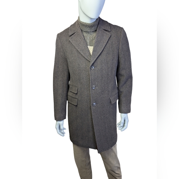 Weather Report Other - Wool Cashmere Herringbone Overcoat, Black & Brown, Weather Report, Size 38R / M